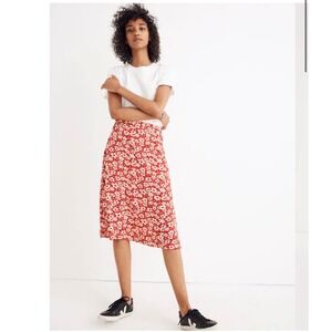 Madewell Side Button Midi Skirt‎ Retro Floral Cranberry Viscose Size 2 (C)